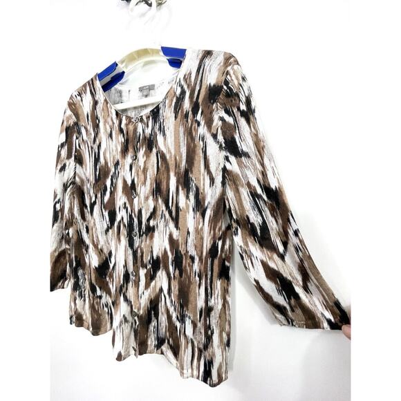 J Jill Womens Brown Black Watercolor 3/4 Sleeve Linen Blend Cardigan Size Medium - Picture 2 of 9